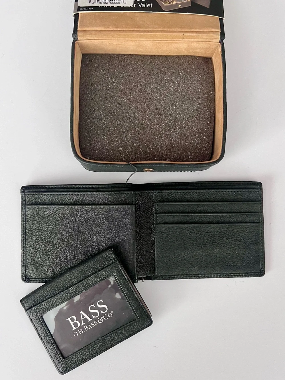 BASS Men’s Black Genuine Leather Wallet with Card Holder & Dresser Valet Box